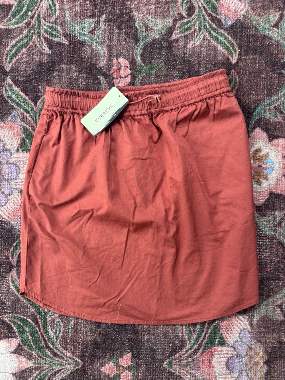 NWT Evereve Sundry Rust Wove Sunday Drawstring Waist Mini Skirt Pockets - Size 1